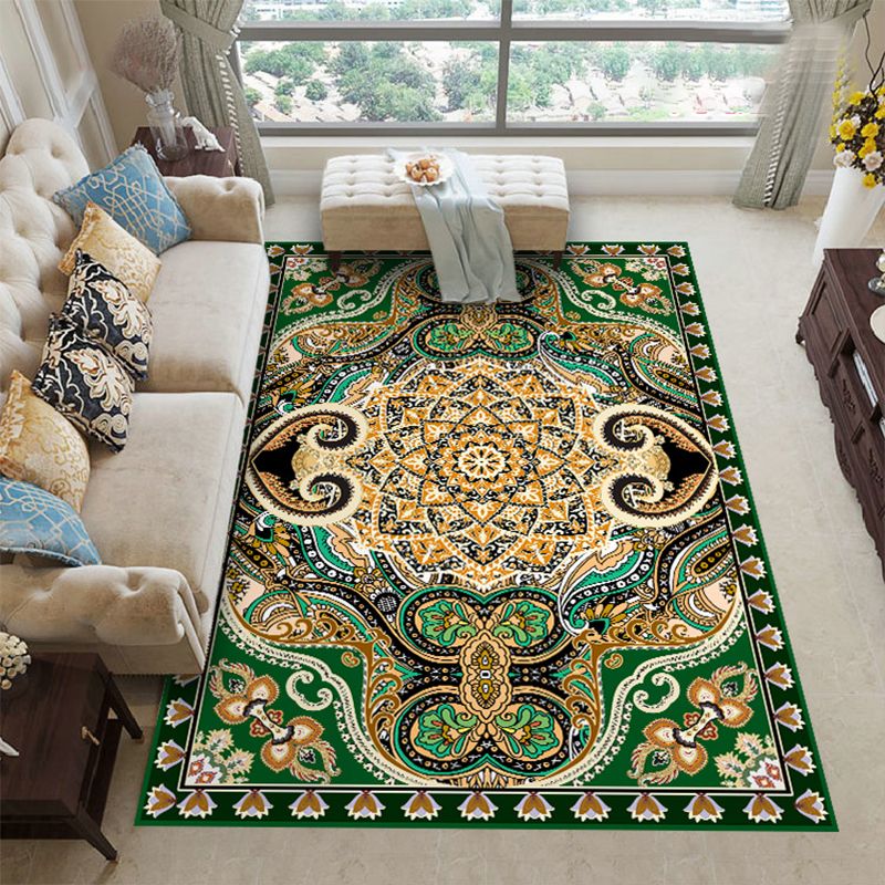 Moroccan Medallion Print Rug Multicolor Polyester Carpet Stain Resistant Area Rug for Home Decor