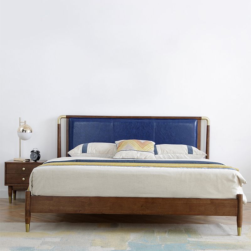 Contemporary Standard Bed Solid Wood Panel Bed with Upholstered Headboard