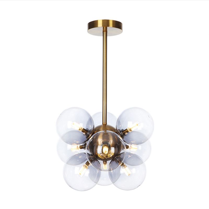 Lámpara de techo para sala de estar con 9 luces de vidrio gris/blanco/rojo iluminación semi empotrada de globo minimalista en negro/latón/cromo