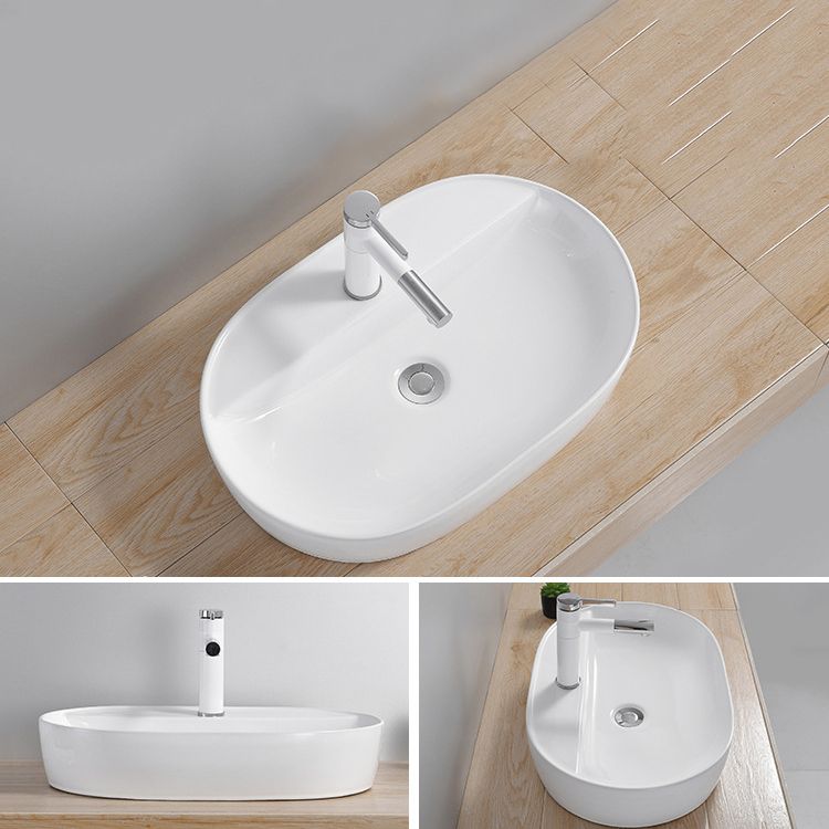 Modern Wash Stand Porcelain Rectangular with Drain Assembly and Pop-Up Drain Vessel Sink