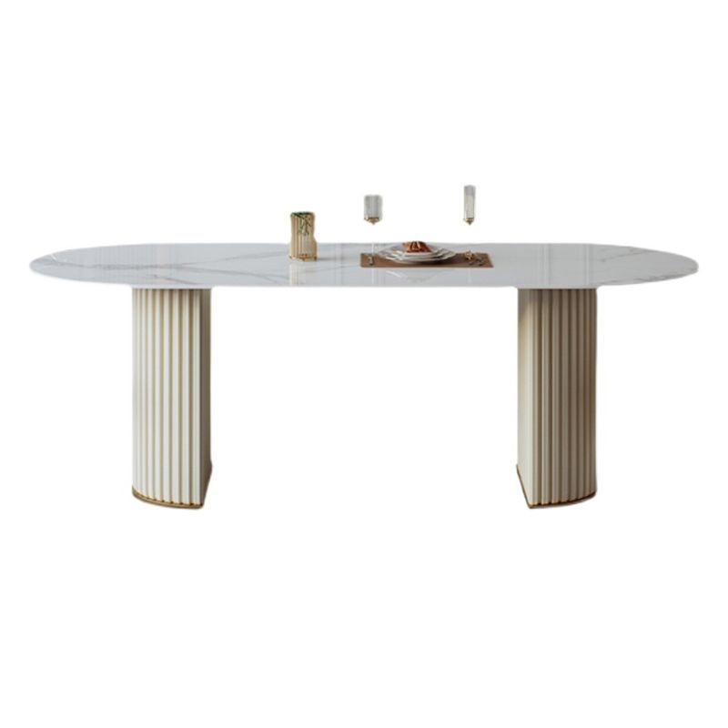 Oval Shape Luxury Dining Table White Tone Fixed Table with Sintered Stone