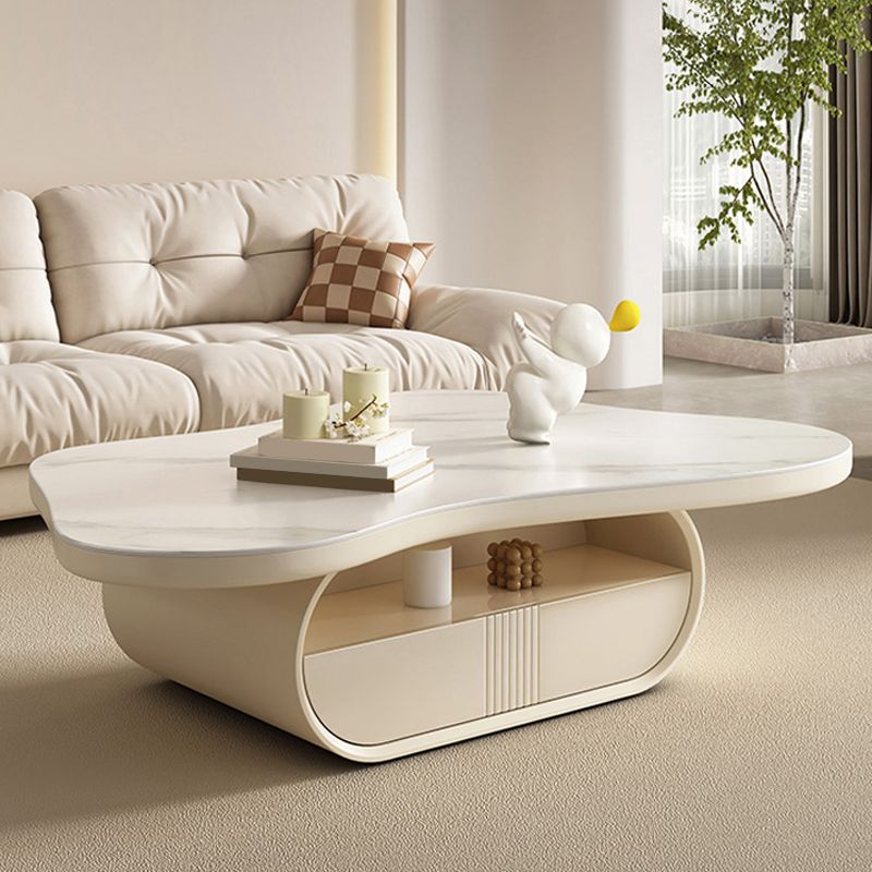Pedestal Modern Slate Cocktail Table Free-Form Single Coffee Table with Shelf