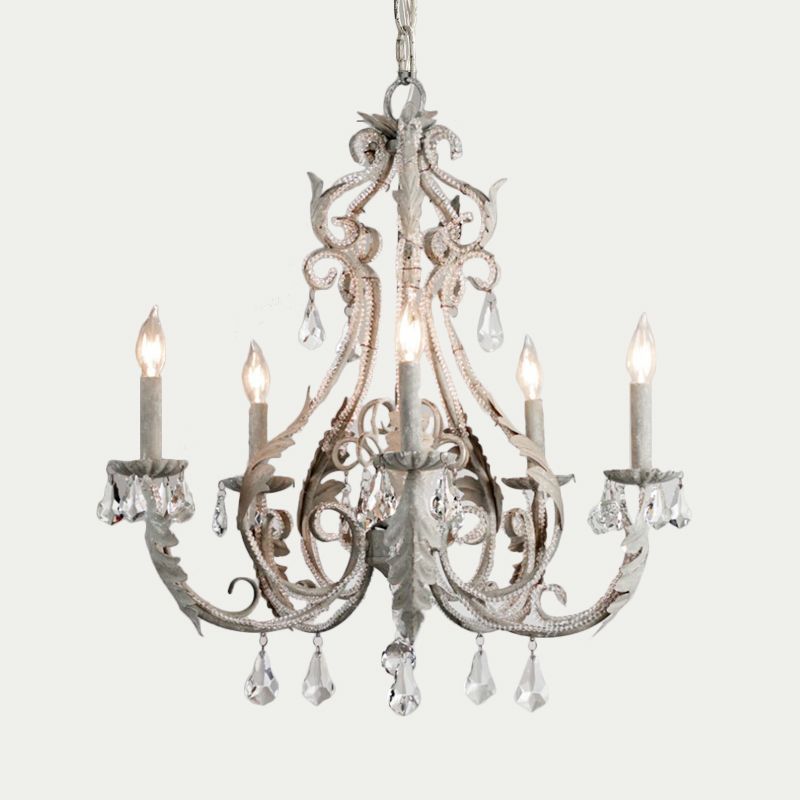 Grey/White Spur Chandelier Modern 5/6 Heads Crystal Ceiling Pendant Light for Living Room