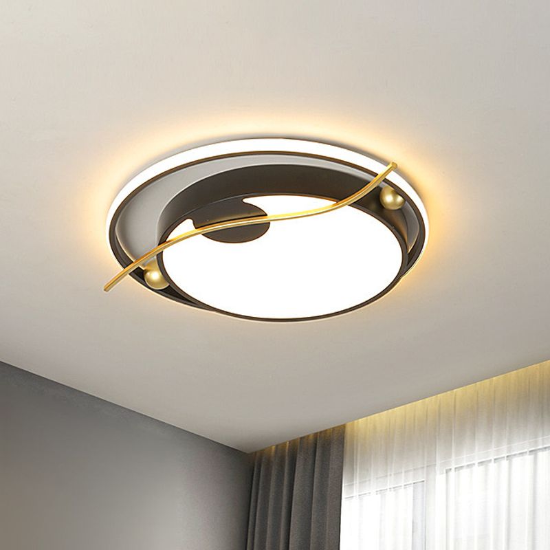 Round Ceiling Mounted Fixture Modern Acrylic Black and Gold LED Flush Mount Light in Warm/White Light