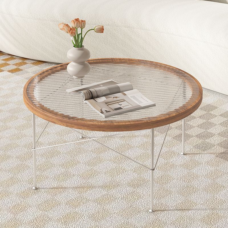 Tropical Style Glass Coffee Table Round 4 Legs Cocktail Table
