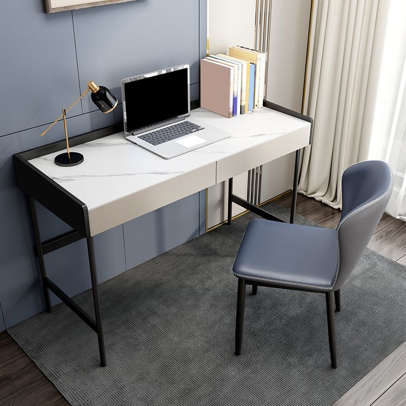 Rectangular Shaped Modern Office Table Stone Writing Desk in White and