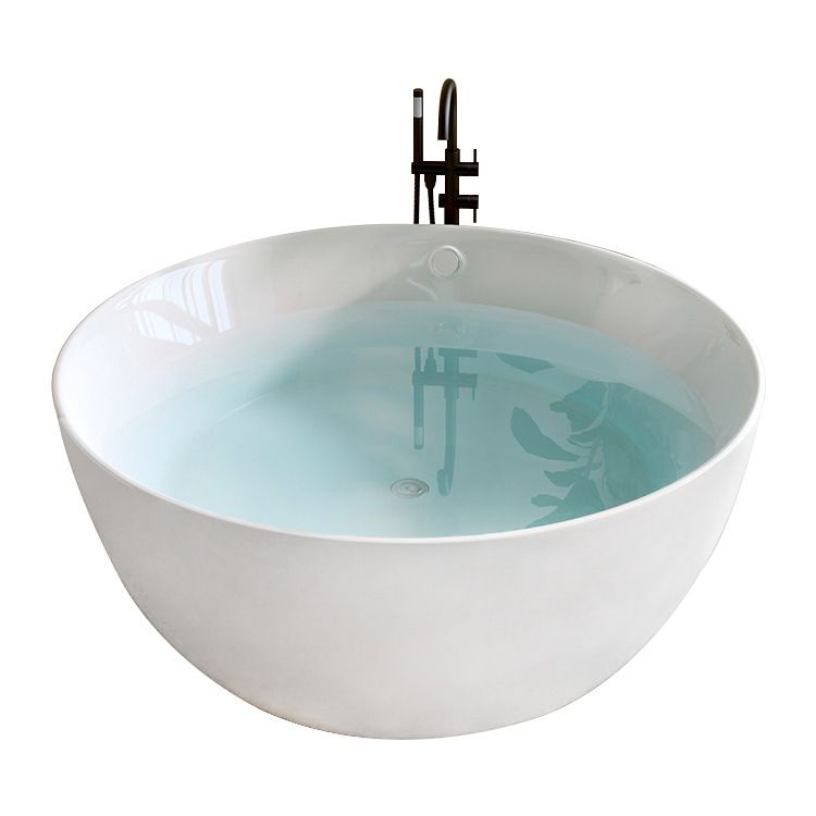 Round White Acrylic-Fiberglass Bathtub Soaking Freestanding Bath Tub