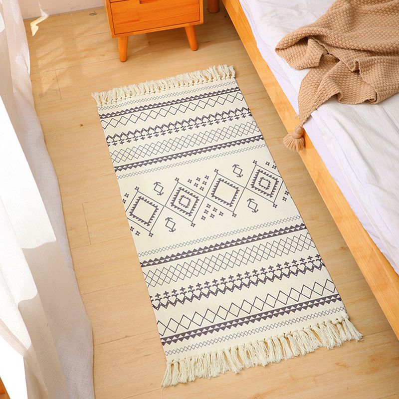 Simple Native American Rug Traditional Cotton Blend Carpet Washable Rug with Fringe for Bedroom