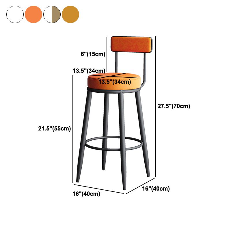 Nordic Style Backrest Counter Stool Iron Cafe Bar Stool with Leather Cushion and Pedal