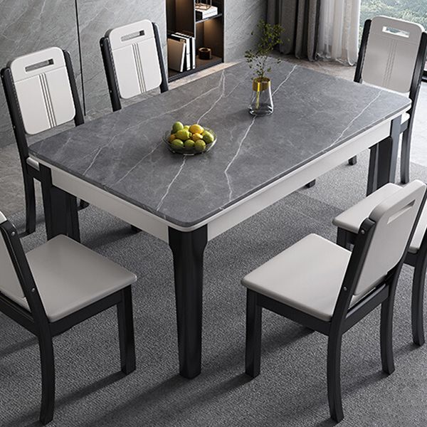 Mid-Century Rectangle Dining Table Sintered Stone Table with 4 Legs Base