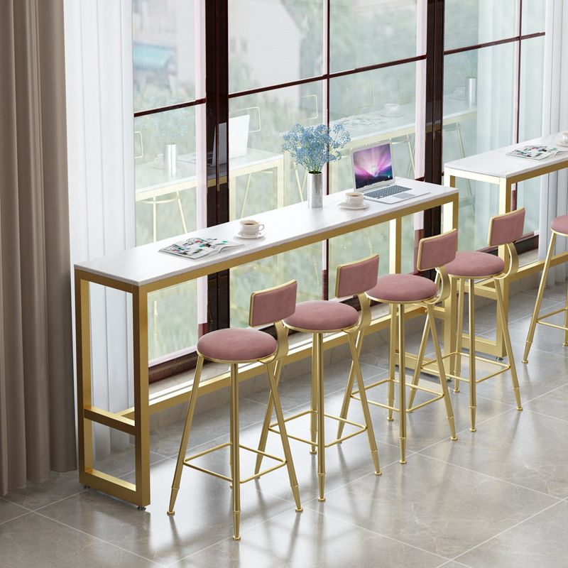 White Glam Style Bar Table in Faux Marble and Metal Rectangle Milk Tea Shop Bar Table