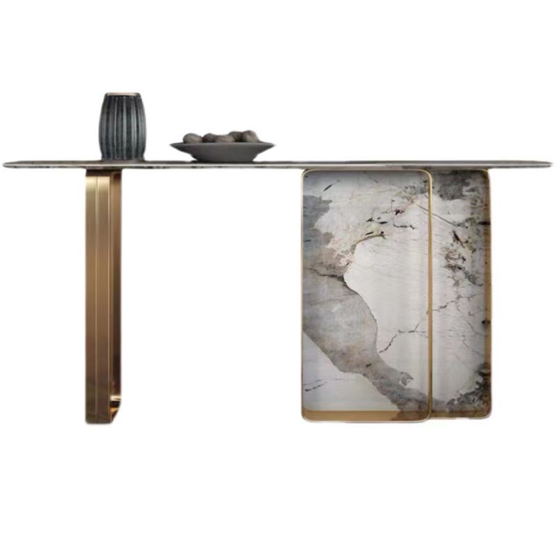 Rectangle Shape Contemporary Console Table Stone Sofa Table in Gold