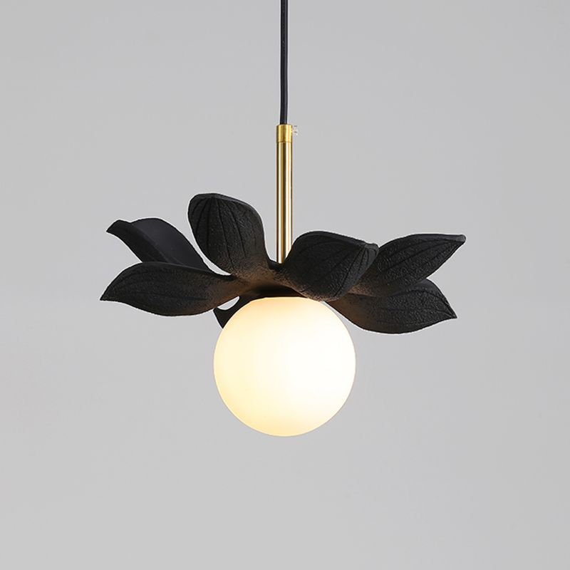 Indoor Globe White Glass Hanging Light, Simple  Hanging Lamp with Flower Top