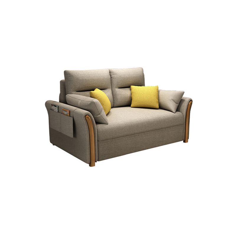 Flared Arm Sofa Bed Gray Linen Sewn Pillow Back Folding Sofa with Storage