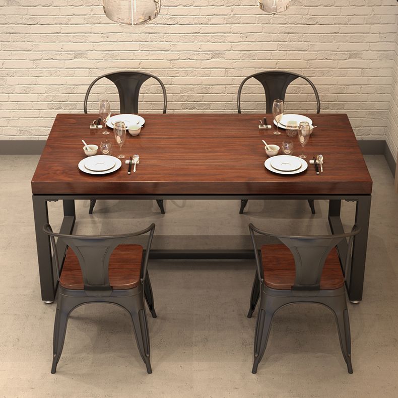 Solid Wood Dining Table Industrial Dining Table with Black Frame
