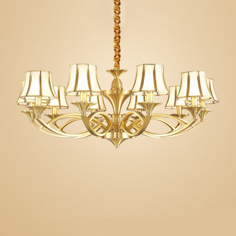 Taper Shaped Patterned Glass Chandelier Lighting Classic Living Room Pendant Light in Gold