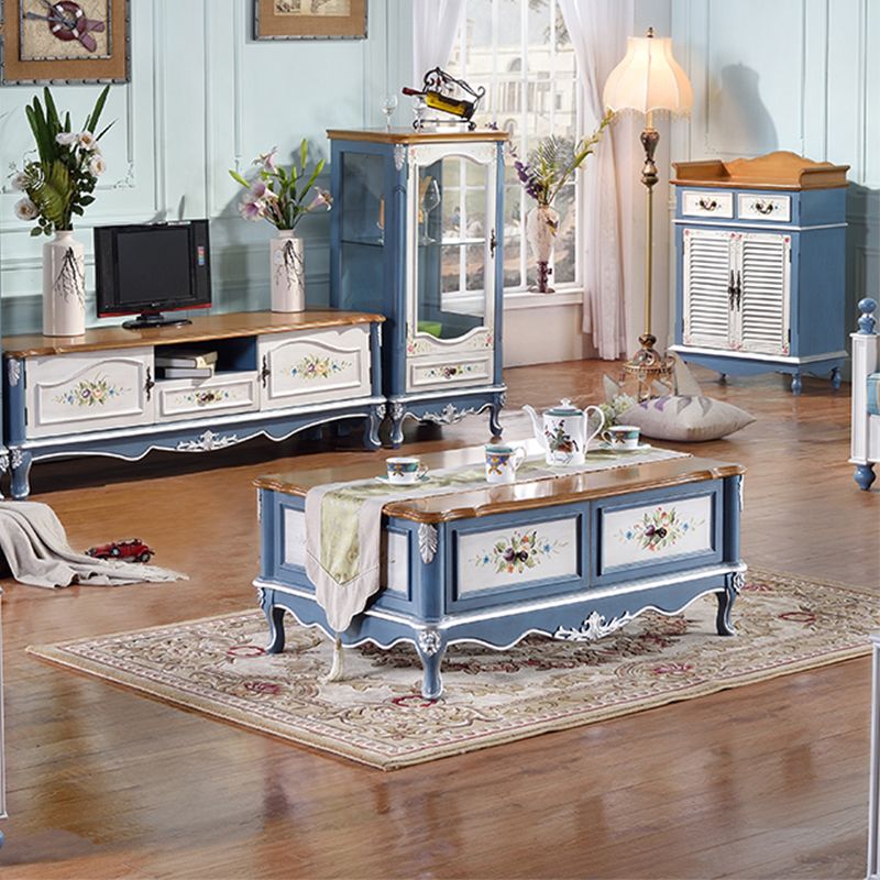 Wooden 4 Legs Coffee Table with Storage Drawers French Country Rectangle