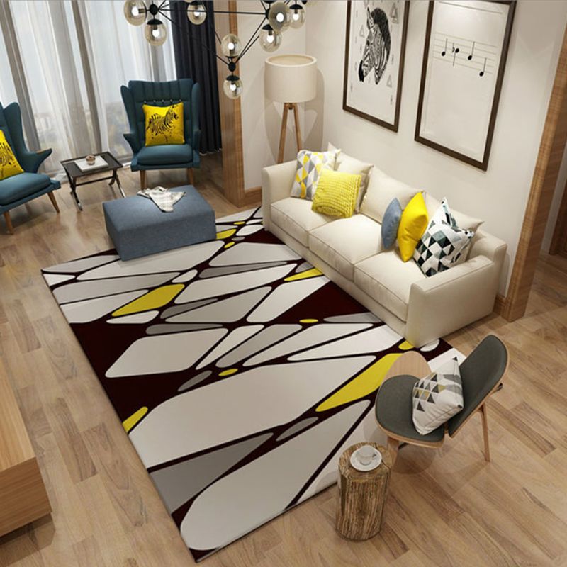 White Modern Rug Blending Graphic Rug Non-Slip Backing Rug for Home Decoration