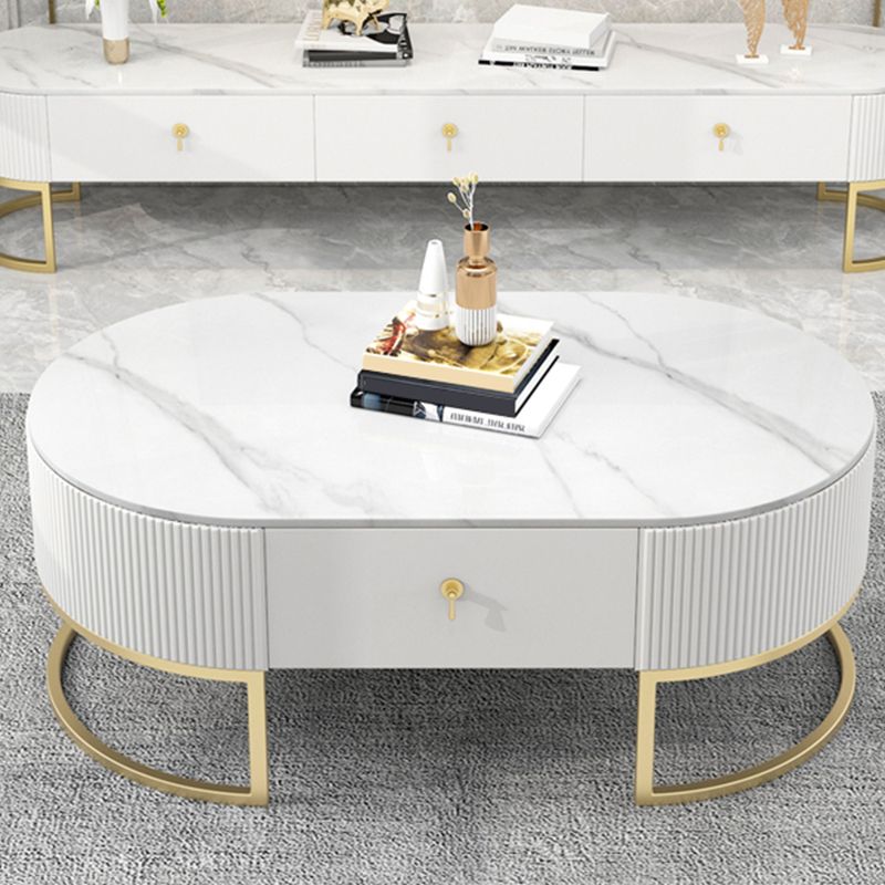 Slate Top Coffee or End Table with Storage Drawers Oval Frame