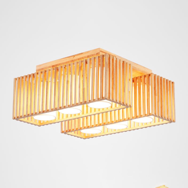 Rectangle Wooden Ceiling Mount Light Asian Style LED Flush Mount Ceiling Light