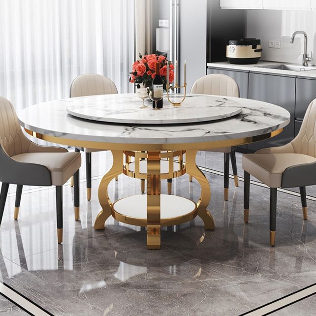 Metal Traditional Luxury Round Table Marble Top Table with Storage