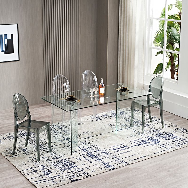 Modern Rectangle Glass Top Dining Table with Double Pedestal Base
