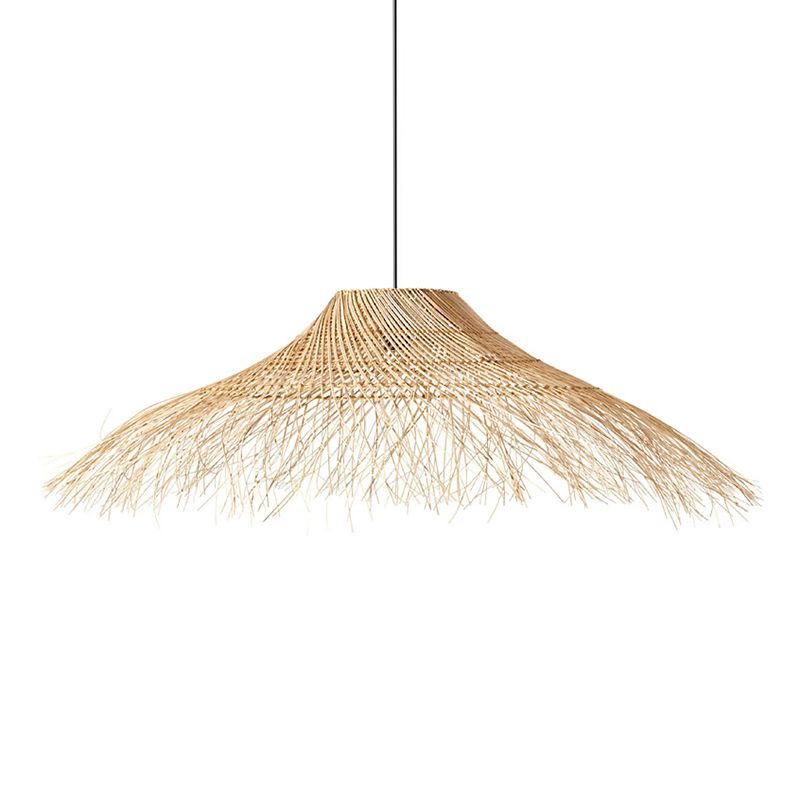Straw Hat Rattan Ceiling Light Modern Single Wood Hanging Pendant Light for Restaurant