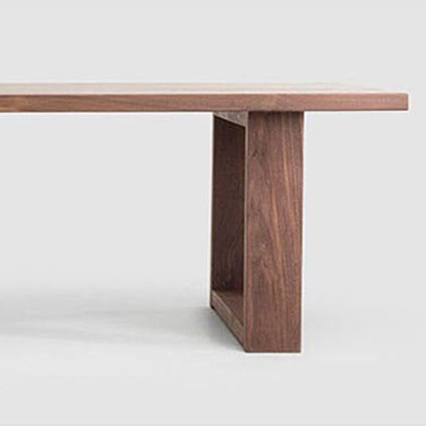Mesa de comedor de madera maciza industrial mesa rectángulo en marrón con base de pedestal doble