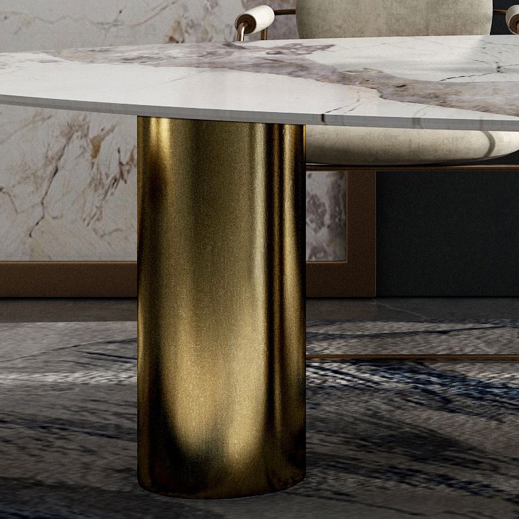Traditional Luxury Oval Dining Table White Sintered Stone Dining Table with 3 Legs