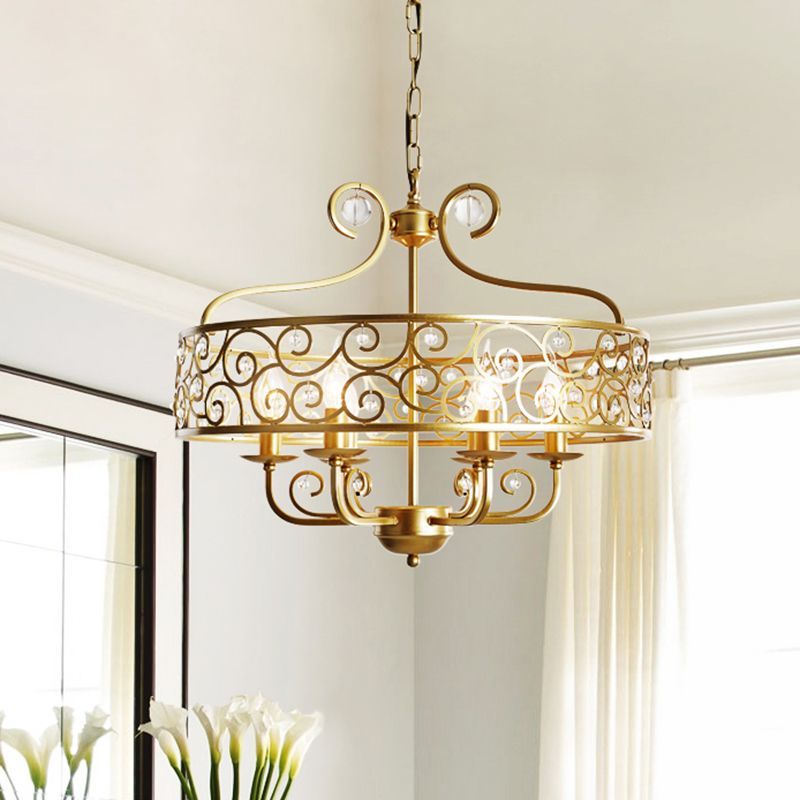 Lámpara de lámpara de candelabra dorada metal posmoderno 6 cabezas lámpara colgante