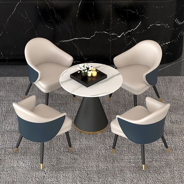 1/5 Pcs Metal Modern Dining Room Set with Round Table and Arm Chairs Dining Set