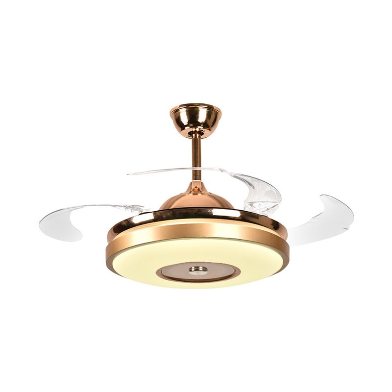 Ring woonkamer ventilatorverlichting eenvoudige acryl LED Gold semi-flush montage plafondlicht met 4 heldere messen, 36 "/42" breed