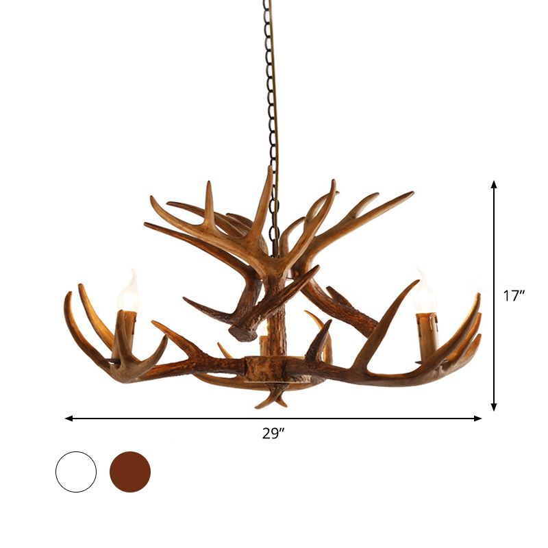 2-Layered Antler Resin Chandelier Rustic 3/6/8 Lights Living Room Pendant Lighting Fixture in White/Brown