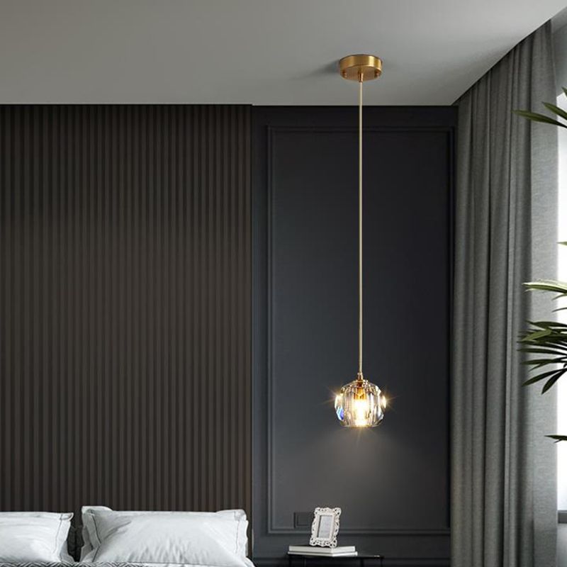 Luce a sospensione in oro cristallino in moderno stile in ferro battuto in ferro battuto lampada appesa per camera da letto