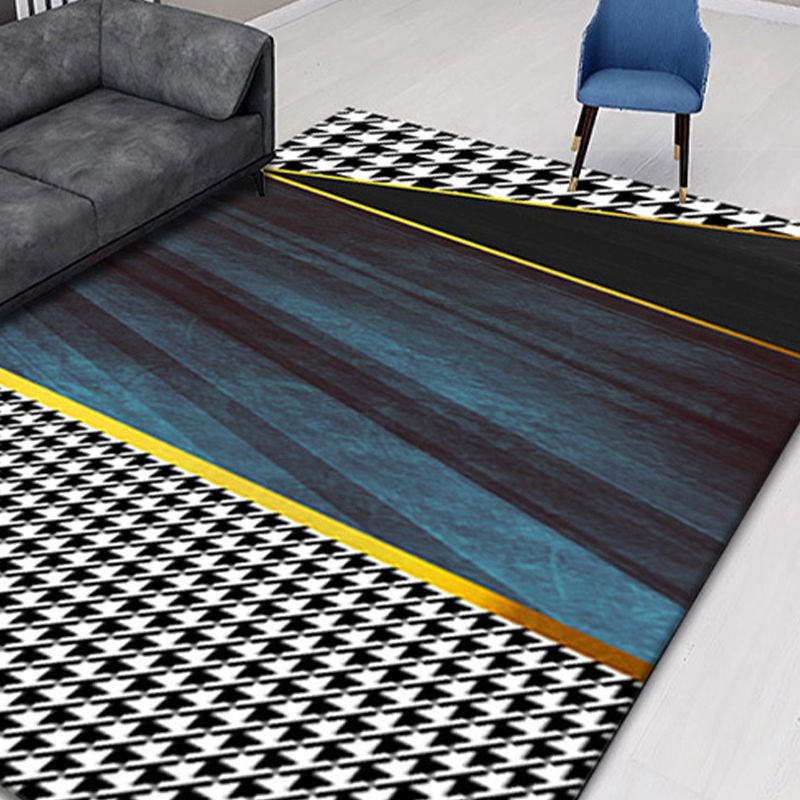 Black Luxury Rug Polyester Graphic Rug Tear Resistant Rug for Living Room