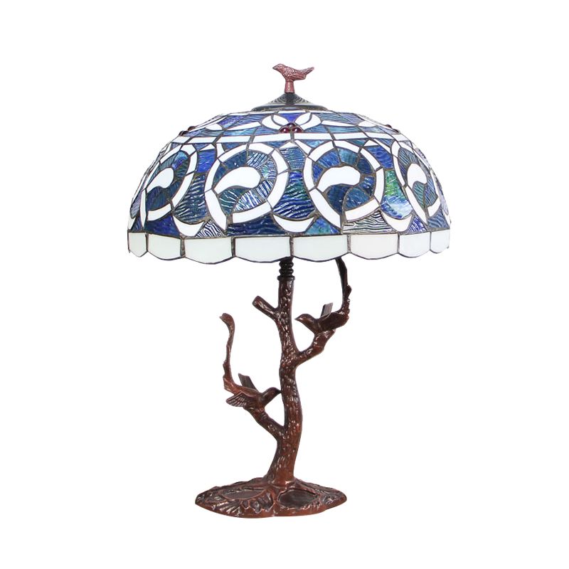 Bowl Shaped Night Lighting 1-Light Cut Glass Mediterranean Table Light in Coffee with Tree Design