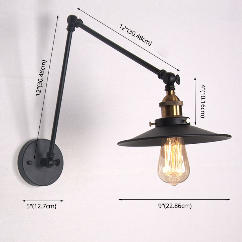 2-secties Swing Arm Industry Style Wandlamp Zwart metalen Kegel Schaduw 1 Licht Retro SCONCE LICTEN