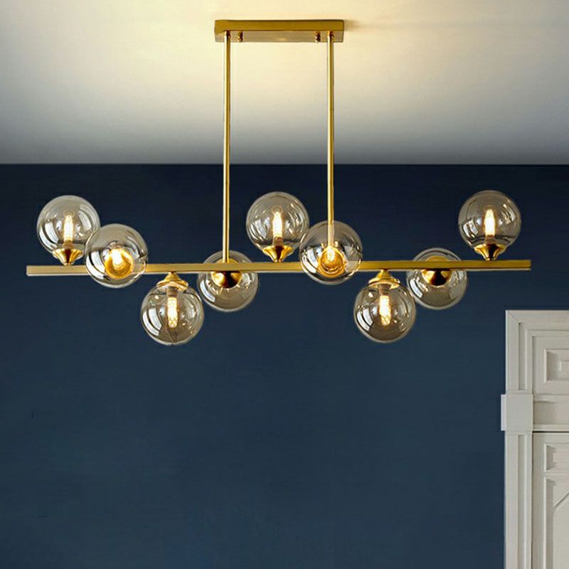 Amber Glass Ball Island Lighting Ideas Postmodern Gold Finish Hanging Lamp over Table