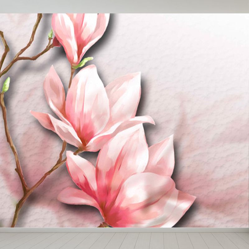 Illustration Style Flower Branch Mural Decal for Living Room, Pink, Personalized