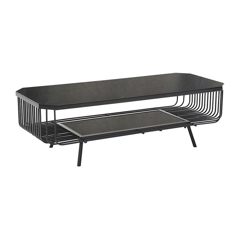 Modern Frame Coffee Table Rectangular Glass Top Cocktail Table for Home