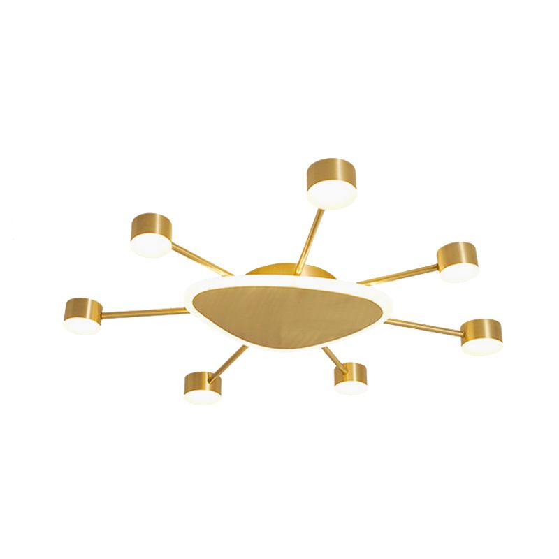 Plafonnier triangulaire en métal contemporain de 14 "/24,5" de large, luminaire encastré à LED Starburst en laiton avec conception de tambour