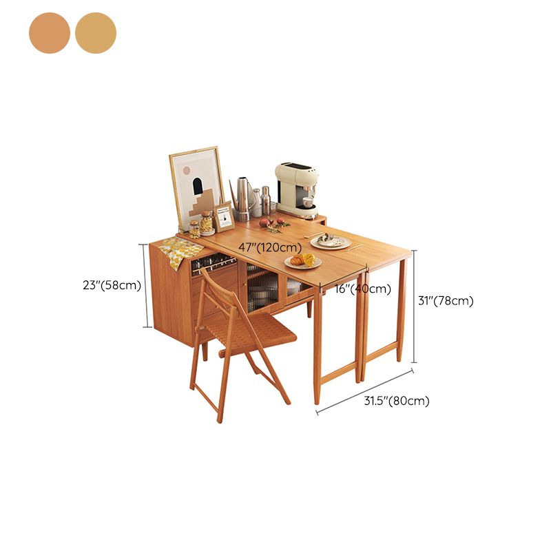Modern Folding Wood Dining Table with Storage Rectangle Wooden Top