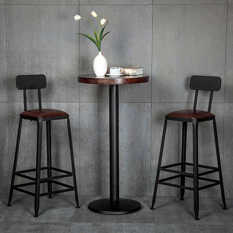 Industrial Brown Leather Bar Stools Square Stool with Metal Base