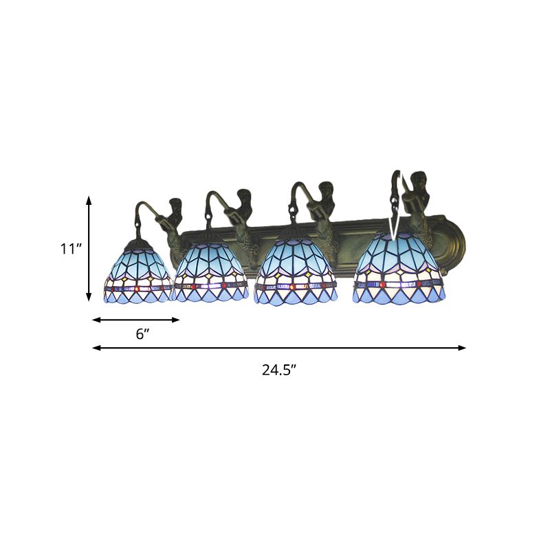 Dome Blue Glass Sconce Light Mediterranean 4 Heads Bronze Wall Mounted Light for Living Room