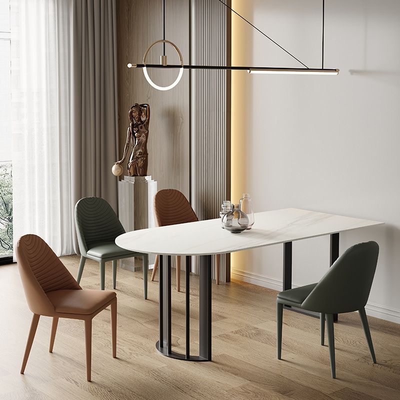 White Stone Top Dining Table Modern Dining Table with Sled Base