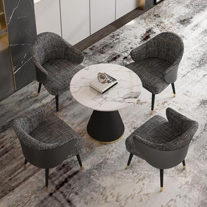 Round Dining Set with Arm Chairs 1/2/5 Pcs Stone Top Dinette Table Set for Kitchen