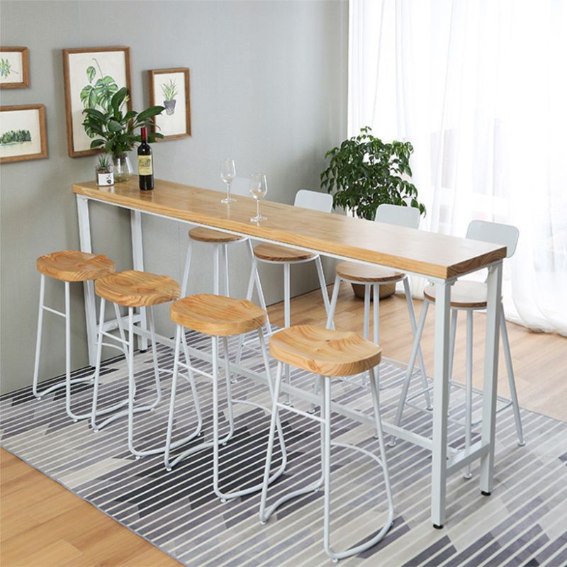 Wood Pub Table Natural Modern Footrest Trestle Pub Height Dining Table (only table)