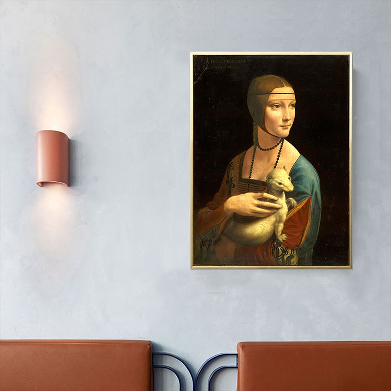 Frauen und Schneewiesel-Gemälde in braunem Vintage-Stil, Wanddekoration für das Esszimmer