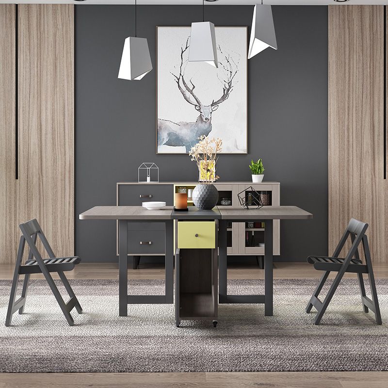 Modern Folding Dining Table Rectangle Tabletop with 2 Drawers