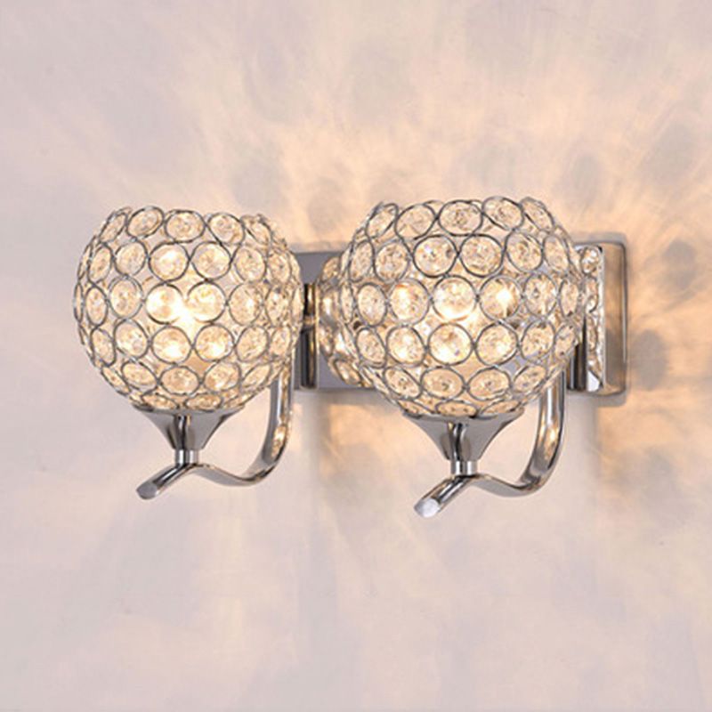 Globe Sconce Lamp Contemporary Crystal 2-Light Bedroom Wall Mount Light